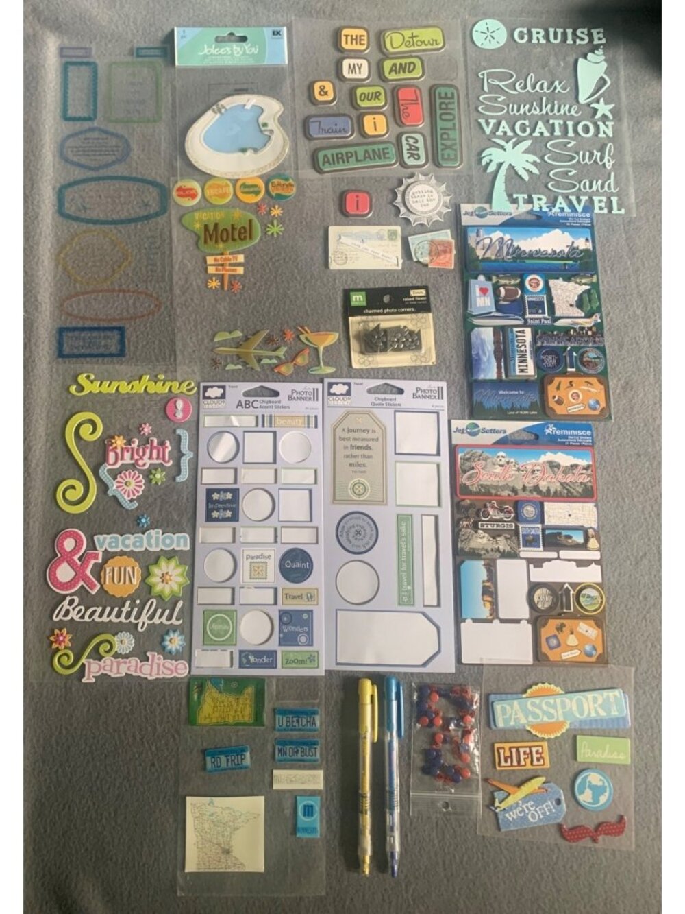 Travel-Themed Scrapbooking Stickers & Embellishments Lot